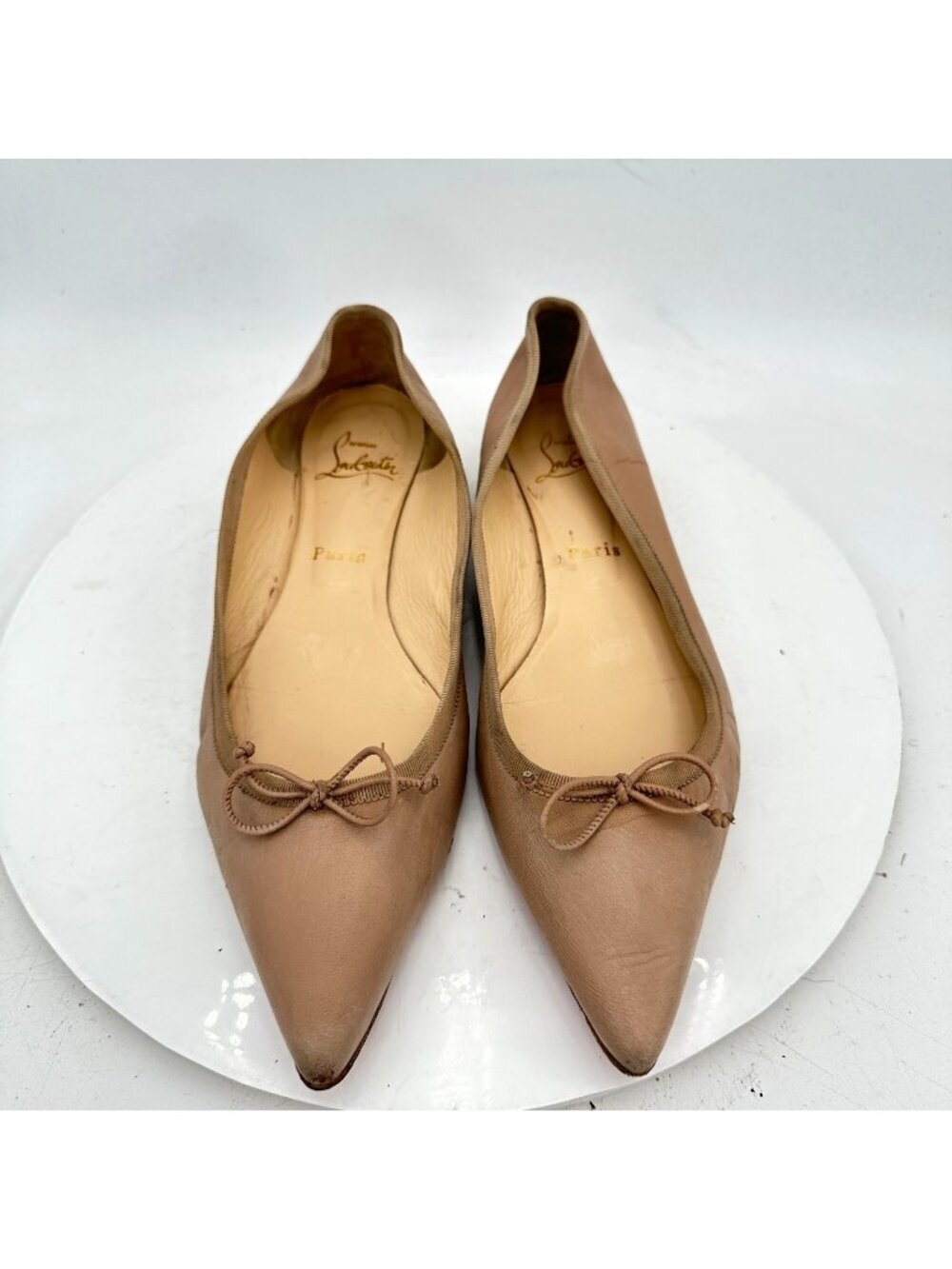 Christian Louboutin Women Size EU 39 US 9 Brown Leather Pointed Toe Studed Shoes
